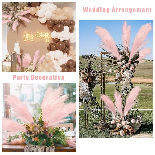 obbsie 35" Pink Faux Pampas Grass Decor, 8pcs Large Tall Fluffy Artificial Pompous Grass Branches Floral Fake Pompas Grass Bulrush Floor Vase Filler Flower Arrangement for Home Wedding Boho Decor - color: Pink, size: 8 PCS