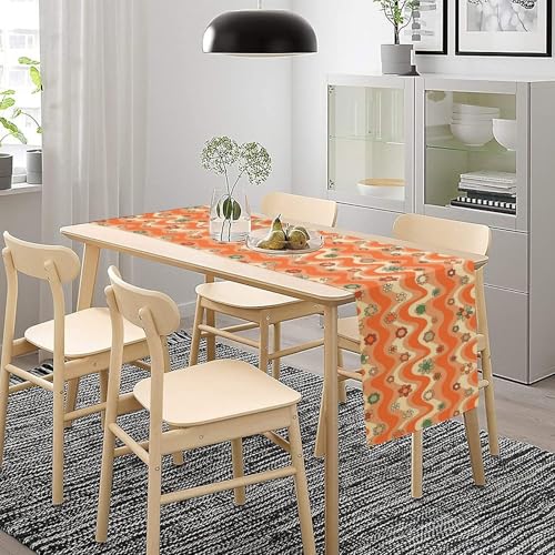 Retro Groovy Hippie Table Runner Vintage Colorful Floral Geometric 1970s Boho Trendy Wavy Dinner Runner for Country Farmhouse Kitchen Birthday Party Holiday 36X13inch - color: Bohoflower-5, size: L36"x W13"