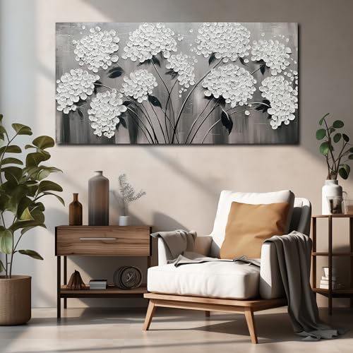 TYTAUPT Black and White Canvas Wall Art for Office Women Flower Wall Decor for Bedroom Teen Girl Room Decor 24 x 48 Inches - color: White, size: 48"L x 24"W