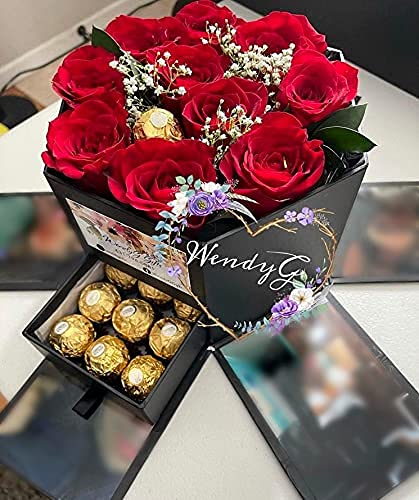 USA-SALES UNIKPACKAGING Premium Quality Hexagon Shape Flower Gift Box, w Drawer, Size 9.5″ x 8.3″ x 6.1″ inch, for Luxury Style Flower Arrangements (Black) - color: Black