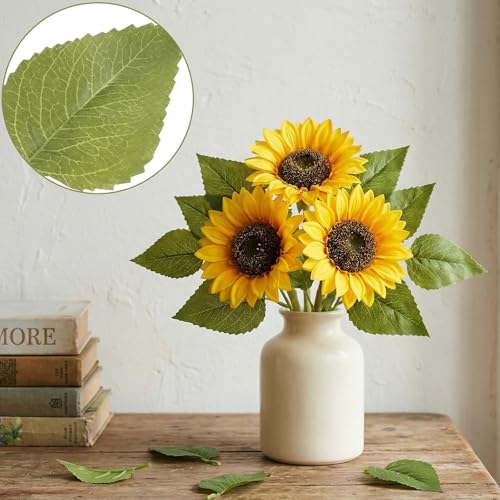 100 Pcs Artificial Leaves for Crafts, Green Sunflower Fake Leaves, 3.7×2.1 Inch Fake Sunflower Leafs Greenery Leave for DIY Wedding Christmas Bouquet Wreaths Decor
