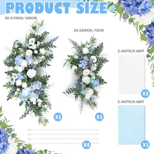 Canlierr Wedding Arch Flowers Kit Pack of 4 Include 2 Pcs Artificial Flower Arrangement and 2 Pcs Chiffon Draping Fabric for Wedding Decor Backdrop Ceremony Bridal Shower Banquet Party (Blue) - color: Blue