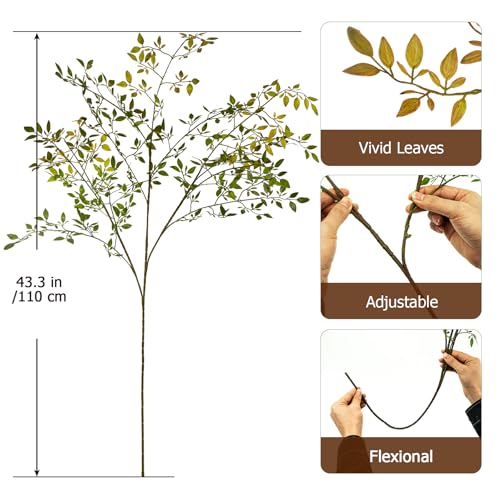 Ttranewsoo 4Pcs Artificial Greenery Stems, 43.3" Nandina Branches Tall Faux Plant Stems for Vase, Greenery Decor Stems Leaves Bunches for Shop Garden Office Home Décor,Orange - color: Orange 4pcs