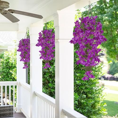 IPOPU Bougainvillea Artificial Hanging Flowers 2PCS Faux Trailing Plants Fake Flower Vine UV Resistant Realistic Silk Flowers for Outdoor Home Patio Garden Porch Wedding Wall Decorations (Fuchsia) - color: Fuchsia