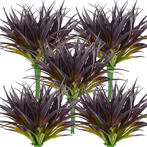 32 Pcs Artificial Grass Fake Grass Plants 17.3in Outdoor Plants UV Resistant Faux Greenery Stems for Home Window Garden Office Patio Pathway Front Porch Halloween Décor Light Green & Purple - color: Light Green & Purple, size: 32 Pcs
