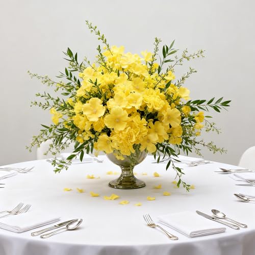WEISPARK 100PCS Artificial Hydrangea Flowers, Fake Flowers Silk Hydrangea Full Flowers Heads with Stems for Wedding Home Party Shop Baby Shower Decor (Yellow Champagne) - color: Yellow Champagne