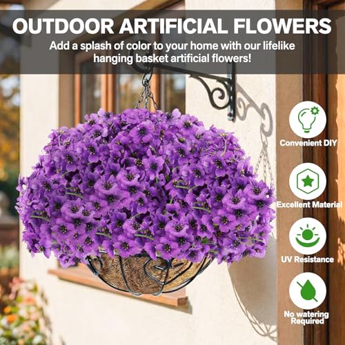 22 Bundles Artificial Flowers Outdoor, Faux Flowers UV Resistant with Plastic Plants, Faux Silk Flowers for Outdoors Outside Front Porch Hanging Planter Window Box Garden Decoration - color: Purple, size: 22 Bundles