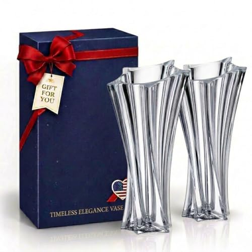 Crystal Glass Vase – Heavy Crystal Vase for Flowers with Weighted Bottom, Thick Durable Decorative Vases for Modern Home Decor, 9.8″ 3.5lb Clear Centerpiece (Clear X 2) - color: Clear X 2