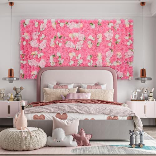 Flower Wall Backdrop 6 Piece of 16.5x16.5 Inch Artificial Floral Wall Panel Faux Silk Rose Decor Ideal for Wedding Celebrations, Festive Party Backdrops, and Home Decor-Rose Pink - color: Rose Pink, size: 16.5inch
