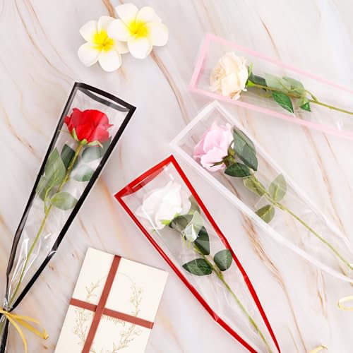 BEISHIDA 100 Pcs Single Rose Sleeve Bouquet Bags Kraft Paper Flower Bouquet Wrapping Paper Clear Single Flower Sleeve Rose Packaging For Mother's Day,Wedding,Valentine's Day(15.7 X 4.7in-White) - color: single-white