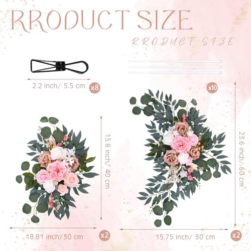 Hotop Wedding Arch Flowers Set of 4 Artificial Flower Swag Wedding Faux Floral Swag with 10 Cable Tie and 8 Clip for Party Welcome Signs Ceremony Reception Backdrop Decor(Dark Pink Rose Gradient) - color: Dark Pink Rose Gradient