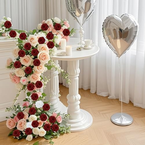 Rose Artificial Flowers, 50Pcs Red Roses Head Flowers Bulk with Stem, 3 Inches Silk Rose Fake Flower Head for Wedding Party Home Decor DIY Baby Shower Centerpieces Tables Decoration(Wine Red) - color: Wine Red