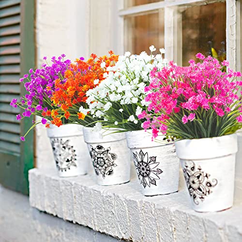 Grunyia Artificial Flowers Outdoor UV Resistant Fake Plants Indoor Outside Hanging Planter Home Garden Decor, 10 Bundles (Pink) - color: Pink