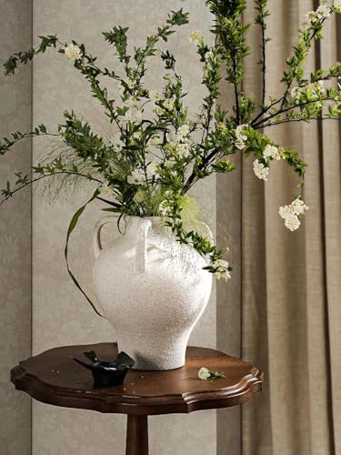 Large White Ceramic Vase - 10.8 Inch Rustic Farmhouse Vase with Handles for Home Decor, Vintage Tall Vases for Living Room, Table, Bathroom, Holiday & Weddings (Rock Sand White) - color: 10.8 Inch-rock Sand White