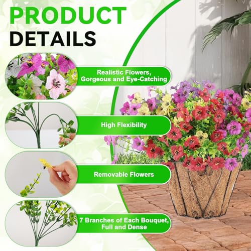 Alotiki 16 Bundles Artificial Flowers for Outdoors Decoration,Faux UV Resistant Violet Flowers with Eucalyptus Leaves,for Porch Outside Indoor Yard Home Patio Decor(16, Multiple Color) - color: Eucalyptus Violet, size: 16P