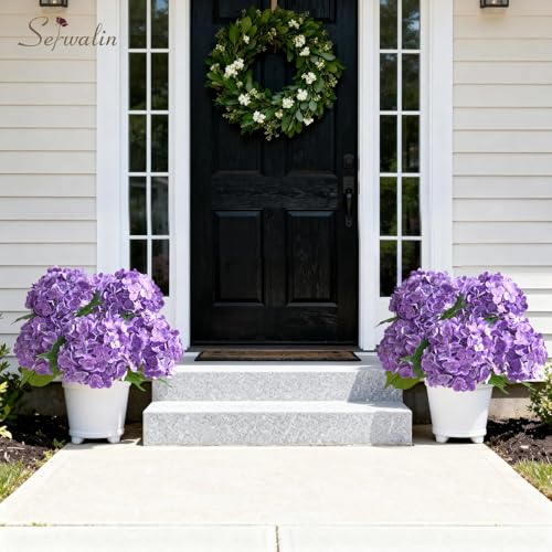 Serwalin 5PCS Real Touch Hydrangea Artificial Flowers with Long Stems,20in Purple Latex Large Lifelike Faux Hydrangea Flowers for Family Table Office Wedding Party Arrangements Decor - color: Purple, size: 5PCS