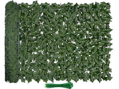 Artificial Ivy Fence Privacy Screen 120x40in UV-Anti Dense Faux Greenery Backdrop Fake Hedges Fence & Faux Ivy Vine Leaf Decoration for Patio Balcony Garden Wall Backyard Indoor Outdoor