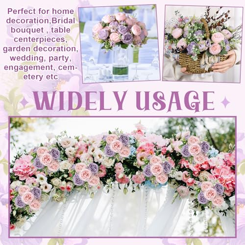 8 Pack Pink, Purple Peonies Artificial Flowers, Fake Silk Hydrangea Bouquet for Bridal Wedding Home Table Decor Reusable Dining Opening Ceremony Birthday Arrangement Faux Floral - color: Pink,purple