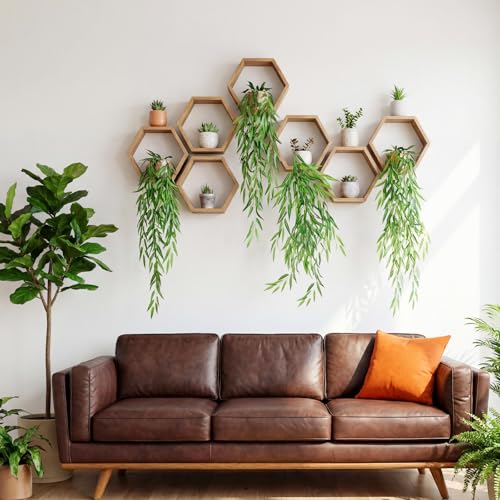 Daifunli Artificial Hanging Plants Fake Hanging Ferns Plastic Faux Plants for Wall Room Garden Garland Indoor Outdoor Decor No Basket (8 Pcs,Willow) - style: Willow