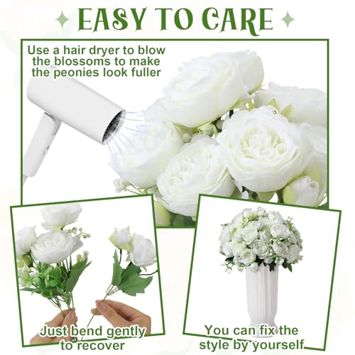 16 Pack White Peonies Artificial Flowers, Fake Silk Hydrangea Bouquet for Bridal Wedding Home Table Decor Reusable Dining Opening Ceremony Birthday Arrangement Faux Floral - color: White