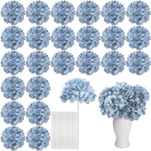 Dusty Blue Hydrangea Artificial Flowers Bulk with Stems 64 Pcs | Faux Silk Hydrangeas Flower Heads with Stems for Wedding Arch Table Centerpieces Home Garden Baby Shower Party Decoration - color: Dusty Blue
