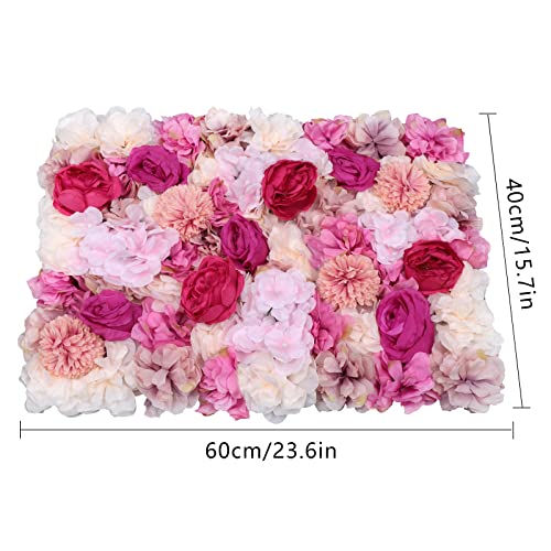 6Pcs Artificial Flower Wall Panels Silk Flower Wall Panels Backdrop Flower Wall Decor Floral Wall Mat Faux Flower Panel for Wedding, Party, Nursery, Home Decor (Fuchsia) - color: Fuchsia