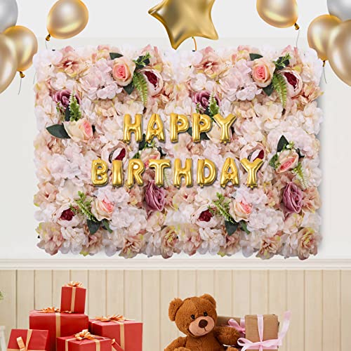 6 Pcs Flower Wall Panel Floral Backdrop, 24*16in Artificial Flower Wall Panels Pink Yellow Flowers Flower Walls Decor Silk Fabric for Wedding Party Room Home Decor Decoration (Pink, Yellow) - color: Pink, Yellow