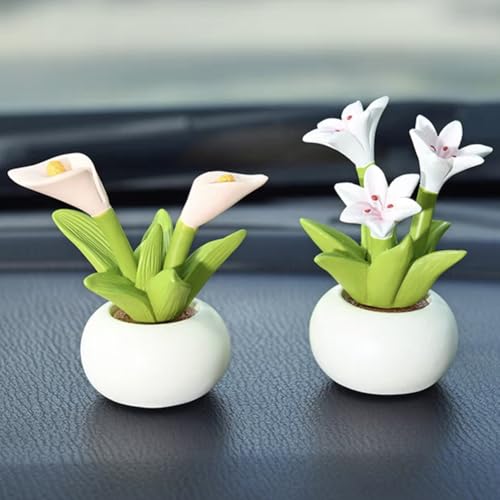 Resin Calla Lily Flower with Pot Mini Artificial Calla Lily Potted Plant Resin Figurines Flowers for Car Dashboard Bathroom Home Kitchen Rustic Table Centerpiece Shelf Decor,Beige - color: Calla Lily