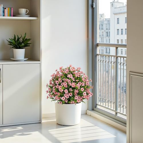 24" Artificial Potted Plants Outdoor Set of 2, UV Resistant Faux Pink Daisy Mums Flowers with Eucalyptus, Decorative Plants in Pots for Front Porch, Patio & Entryway - color: Pink, size: 24in Daisy Eucalyptus