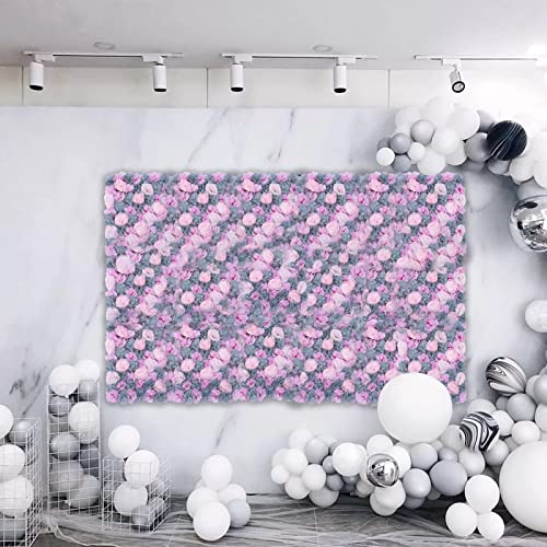 Flower Wall Panel, 6Pcs Artificial Rose Dahlia Flower Wall Mat Floral Backdrop Artificial Silk Flower Panels for Wall Decoration Wedding Party (Grey Purple, Pink)… - color: 6 Pcs Grey Purple, Pink