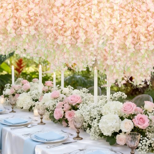 12 Pack Wisteria Hanging Flowers, Fake Hanging Flowers, 3.61 Ft Artificial Flower Vines Strings, Silk Wisteria Flowers for Home Wedding Arch Outdoor Party Garden Yard Decor (Light Pink) - color: Light Pink, size: 12 Pack