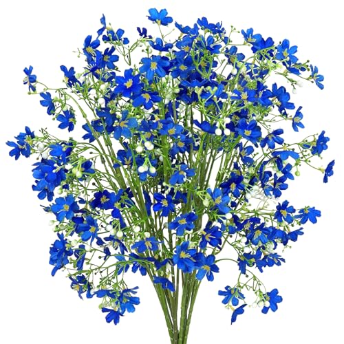Artificial Flowers 8PCS Silk Flowers with Long Stems, Fake Flowers Bulk Fake Babys Breath, Royal Blue Flowers for Tall Vase Outdoor Garden Wedding Party Home Table Centerpiece - color: Blue