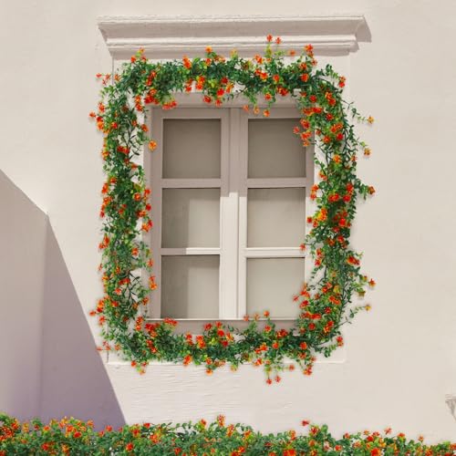 RECUTMS Faux Eucalyptus Garland Plant Fake Vines, Artificial Hanging Eucalyptus Leaves Greenery Vines Arch Kit Flower Green Garlands for Wedding Backdrop Wall Party Home Indoor Outdoor(Orange) - color: Orange