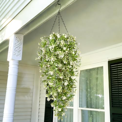 Waipfaru 4pcs Fake Hanging Plants, Artificial Hanging Flowers Faux Ivy Pothos Vines Greenery for Wall Home Bedroom Living Room Aesthetic Kitchen Office Aesthetic Kitchen Indoor Outdoor Decor - color: White Flowers, size: 4Pcs Plants