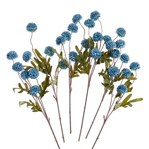 SITUMEIZI Dusty Blue Flowers, Faux Silk Mini Chrysanthemum Stems, 6Pcs Fake Mums Artificial Flowers for DIY Wedding Centerpieces Arrangements and Floral Crafts - color: Blue