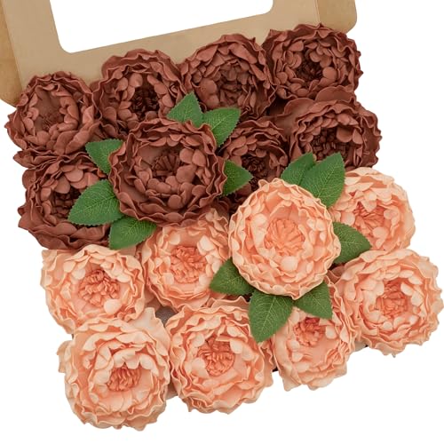 Artificial Flowers, 16pcs Realistic Rose for DIY Wedding Bouquets Centerpieces Arrangements, Terracotta Peonies Flowers with Stem Bridal Shower Party Home Decorations - color: Terracotta Peonies, size: 16pcs