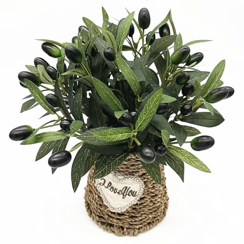 Fake Plants Artificial Olive Branches 10” Fake Greenery Small Olive Leaves Stems, Faux Tree Branch Greenery Stem Silk Plant for Home Decor Office Wedding Bouquets Party DIY Decoration 20 Pcs (No Vase) - color: Olive Leaves Stems - 20 Pcs