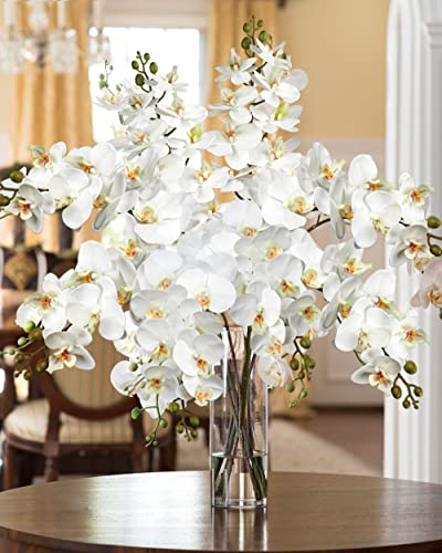 DILATATA 4 Pcs Artificial Orchid Stems with 9 Large Flowers Real Touch Phalaenopsis Orchids Flowers Fake Flower Branches 31.5" Tall for Home Arrangement -White Green Orchid - color: White Green #22