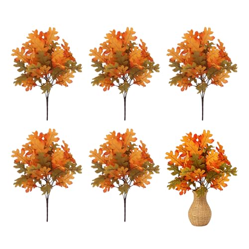 6 Pcs Artificial Maple Leaves Branches Fall Flowers 13 Inch Faux Autumn Foliage Stems Thanksgiving Table Centerpiece Harvest Home Decor - color: Brown