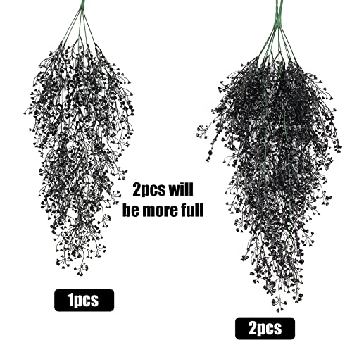 RECUTMS Artificial Hanging Plants 4Pcs Faux Hanging Vines Black Faux Ivy Vines Flowers Halloween Thanksgiving Decoration Indoor Outdoor Garden Wedding Balcony Room Decor (Black) - color: Black-hanging