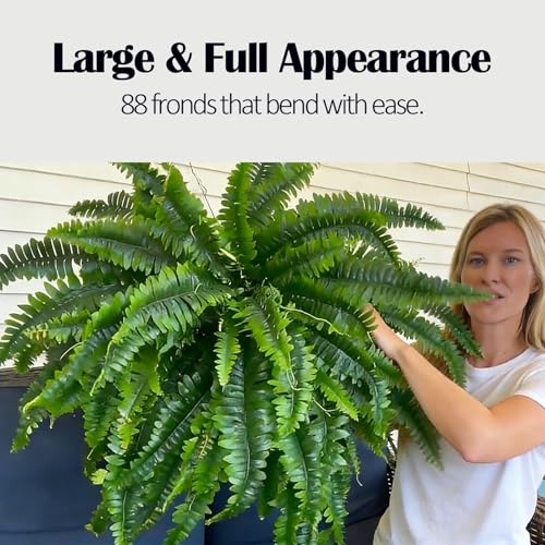 GYERB 48" Large Artificial Boston Fern Plants for Outdoor Indoor, Fake Ferns for Front Porch Hanging, Faux Greenery Bushes for Home Garden Office Decor, Silk Fern with Realistic Fronds, 88 Branches - size: 47“-88 Leaves