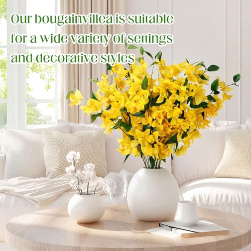 30 Pcs Artificial Faux Bougainvillea Fake Flower Silk Bougainvillea Branches UV Resistant Outdoor Indoor Decoration for Wedding Home Centerpieces Outside Decor (Yellow) - color: Yellow
