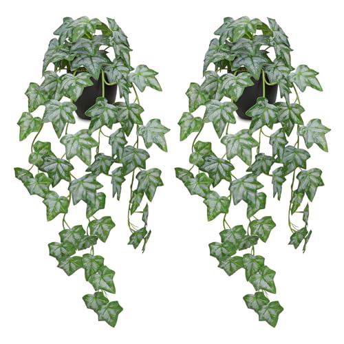 GnFlus Set of 2 Fake Ivy Plant for Home Decor Indoor Silk Artificial Hanging Plant 25" Fake Ivy Vine Faux Ivy Leaves for House Room Indoor Outdoor Home Shelf Office Desk Plant Decor - color: Whiite-set of 2