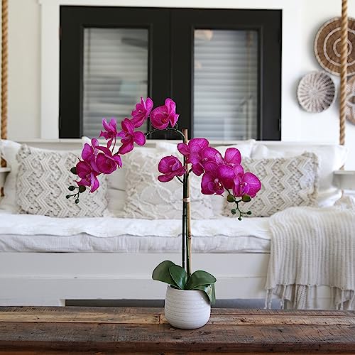 Nearly Natural 19in. Artificial Purple Orchid with Decorative Vase