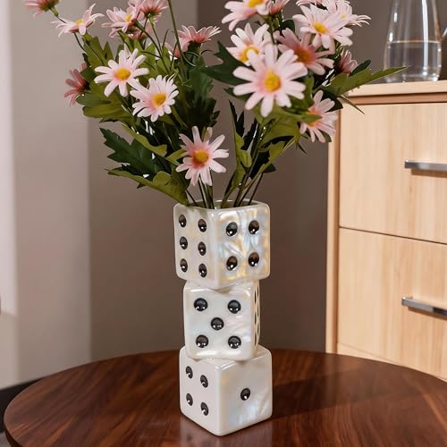 MOUGIGI Ceramic Dice Vase - Unique Decor for Dried Flowers, Rose, Pampas Grass - Stunning Design for Any Modern Space for Inspiring Smiles - color: White Dice Vase
