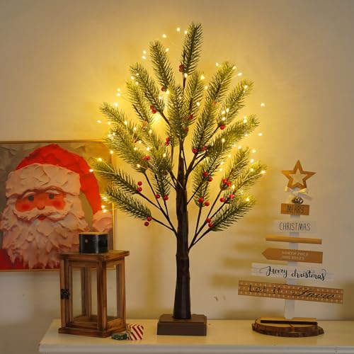 PXBNIUYA 72 LED Artificial Lamp with Timer, DIY Christmas Tree Lights, USB/Battery Powered Desktop Bonsai Tree Pine Needles, Fairy Light Spirit Tree for Indoor Table Home Wedding Bedroom-Warm White - color: Pine Needles