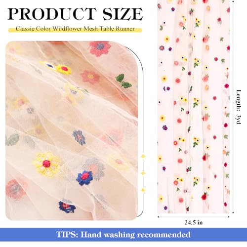 VAIPI Embroidery Floral Table Runner Rustic Spring Summer Wildflower Tulle Table Runner Vintage Flower Tabletop Runners Decoration for Home Wedding Party, 108 x 24.5 inch (Multicolor Flowers) - color: Multicolor Flowers, size: 108*24.5 inch