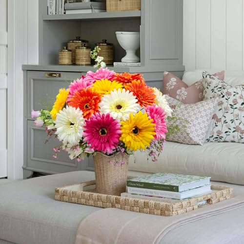 20 Pcs Fake Silk Gerbera Daisy Artificial Flowers with Stems Faux Daisies Flower Bulk for DIY Art Crafts Home Wedding Party Vase Centerpieces Tables Garland Wreath Decoration (Multi Color) - color: Multi Color