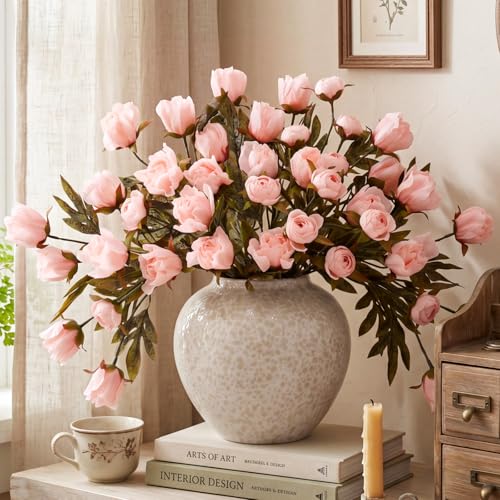 Thiccywoov 12 Pcs Faux Peony Stems Flowers Bulk Vintage Artificial Silk Peonies Stems Real Look Fake Peonies Branch for Vase Filler DIY Bouquet Centerpiece Home Indoor Outdoor Decor (Pink) - color: Pink