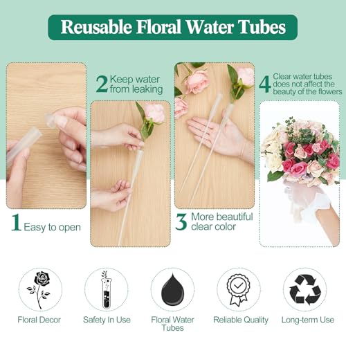 Tessco for you 90 Pcs Floral Water Tubes 12 Inch Floral Tubes Plastic Flower Supplies for Fresh Flowers with Rubber Cap for Flower Stem Arrangements Florist Supplies(Clear) - color: Clear, size: 12 Inch